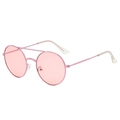 Vintage round double bridge metal sunglasses with pink lenses and a fashion retro look - Pink Frame / Pink Lens