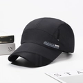 Unisex black breathable mesh sports sun hat with minimalist lettering for outdoor activity - Adjustable / Black
