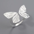 Adjustable S925 sterling silver butterfly ring for women in a sleek metallic finish - Adjustable Open / Silver