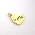 Golden heart-shaped pendant with brother engraving on a clean white background - Brother Heart Pendant