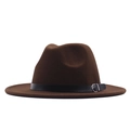 Classic brown wool fedora hat featuring a black faux leather belt with a silver square buckle - M / Coffee