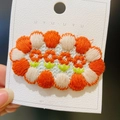 Handmade knitted hair clip accessory in bright orange and beige floral embroidery - 15# Creamy Orange Small Flower