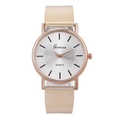 Rose gold mesh strap quartz watch with a minimalist silver sunray dial and sleek bar markers - Rose Gold
