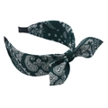 Wide green paisley fabric headband with a bow knot and white floral pattern - Dark Green Paisley Bow