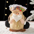 Sac cadeau Père Noël beige 20x20cm en lin avec figurine 3D en peluche et dentelle - AFLD4-4 Père Noël Beige 20x20cm