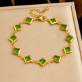 Pulsera vintage de acero inoxidable chapado en oro con gemas cuadradas de vidrio verde - Pulsera (B1999)