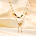 Close-up of double-layer 18K gold-plated butterfly necklace with colorful gemstones - QYH1064 Rhinestone Butterfly Necklace (Gold)