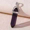 Deep purple amethyst hexagonal column pendant with a silver metallic holder - Violet Crystal