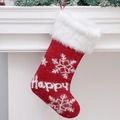 Rode gebreide kerstsok met witte sneeuwvlokken en pluche Happy-rand voor decoratie - Happy Stijl
