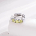 Silver earring hoop with three inlaid yellow-green zircons on a white display stand - Green (1 Piece)