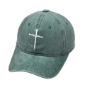 Vintage washed green cotton baseball cap with white embroidered cross nail graphic - M (56-58cm) / Green
