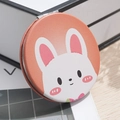 Pink portable mini makeup mirror with white cartoon rabbit and leather texture finish - Rabbit Head