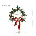 Broche couronne de Noël en alliage doré avec émail vert et nœud en strass rouges - Nœud Couronne de Noël-YNCP7379