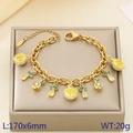 Golden stainless steel chain bracelet featuring creative fruit charms with yellow enamel finish - Durian Pineapple Lemon Style (KB203063-Z)