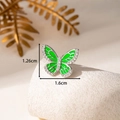 French vintage green enamel butterfly stud earring with clear crystals, 1.26cm by 1.6cm - Silver Green (Single Piece) (A574-2)
