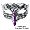 Masque de bal argenté de luxe avec strass violets, poids 54,3g et taille 17x14x8cm - Bec d'Aigle en Strass - Violet