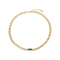 Chunky 18K gold plated Cuban link necklace featuring a rectangular green gemstone pendant - Green Striped Square Necklace