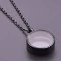 60cm black stainless steel round glass locket pendant necklace with matching chain - Inner Diameter 15mm / Black