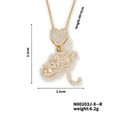 Gold letter R necklace with heart pendant and cubic zirconia details, 40+5cm chain - Cursive Letter R Style (N00203J-X--R)
