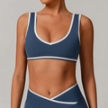 Ensemble de yoga bleu et blanc pour femme avec soutien-gorge de sport et legging - Bleu Marine