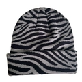 Detail of grey zebra pattern on knit beanie featuring premium woven fabric texture - Zebra Stripes - Grey & Black