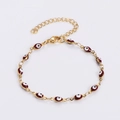 Turkish evil eye bracelet with gold chain and reddish-brown enamel charms for women - Red Eye