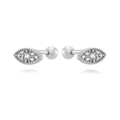Macro shot of silver marquise eye stud earrings with micro-paved cubic zirconia stones - Marquise Micro Pave Zircon Studs / Silver