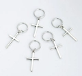 Set of five silver metal cross hair clips for African braid styling on grey background - Cross / Silver