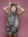 Grey-brown faux fur 3-in-1 hooded scarf with pockets and animal ear design - Grey Wolf