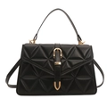 Minimalist black quilted handbag with gold hardware and detachable crossbody strap - Black