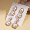 Set di 3 paia di orecchini vintage con perle a goccia e strass su legno - Perno in Argento S925 / Oro (Set da 6 pezzi)