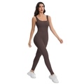 Close-up of seamless ribbed texture on dark brown yoga bodysuit for fitness - XS / Chocolate