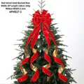 Large red and gold velvet Christmas tree topper bow measuring 29cm by 130cm - Red Gold Backing