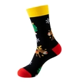 Christmas socks with festive reindeer and snowflake patterns in black and yellow color - One Size / 302-Black Reindeer Snowflake