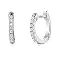 Detailed macro view of S925 sterling silver hoop earrings with clear cubic zirconia stones - 925 Silver / White/Silver Plated