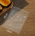 Self-adhesive food packaging bag with white bread patterns, size 18x15cm for bakery - English Print / 15x18+3cm
