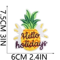 Detail of embroidered pineapple patch with Hello Holidays text and measurement markers - Hello Holidays Pineapple