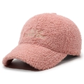 Gorra de béisbol de borreguito rosa con bordado HELLO WEEKEND para invierno cálido - Ajustable / Rosa