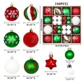 44-teiliges Set aus roten grünen und weißen Weihnachtskugeln mit Glitzermustern und Sternen - Rot Grün und Weiß