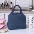 Insulated navy blue linen-style lunch bag with dual handles and metal zipper closure - Navy Simple Insulated
