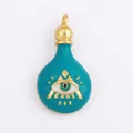 Teal enamel bottle pendant with gold evil eye detail and metallic hanging loop - L086376 / Teal