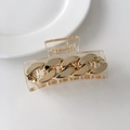 Transparent rectangular hair claw clip featuring a stylish golden chain link design - Quad Oval-Champagne Gold-8cm