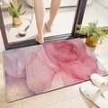 Absorbent diatomite bath mat with pink and purple marble pattern on wood floor - Luxury Pink 1