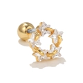 Macro detail of star-shaped zircon cartilage stud with stainless steel screw ball back - Gold-Star Ring