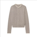 Damen Strickjacke in Grau mit Rundhalsausschnitt und weißem Spitzenbesatz an den Säumen - S / Khaki