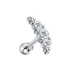 Zilveren gebogen roestvrijstalen labret piercing met drie ronde zirkonia en bolsluiting - Bal terug schroef / Zilveren Oorknopjes