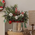 Christmas tree arrangement in silver metal bucket with pine branches and berries - Silver Nobellis Red Berry Tree Bucket (With LED String)