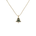 Gold plated Christmas tree necklace with green enamel and colorful crystals on box chain - 000820YS-Green Tree Style 1