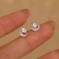 Elegant S925 sterling silver moon and star stud earrings with sparkling cubic zirconia - 925 Silver / White Gold