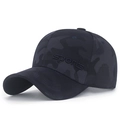 Dark gray camouflage baseball cap with embroidered sports letters and adjustable fit - Navy with Blue Embroidery